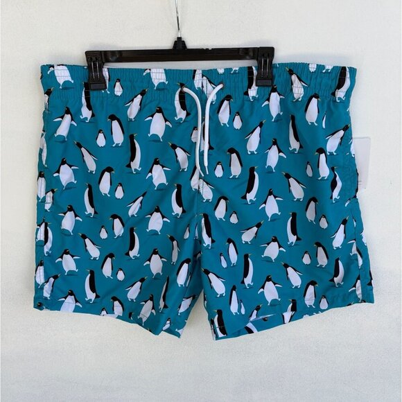 Mens Penguin Print Swim Trunks By Trunks XXL Quick Dry Adjustable Waist - Picture 1 of 7